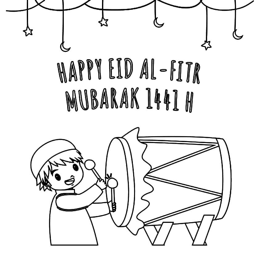 Happy Eid al Fitr Mubarak Coloring Page