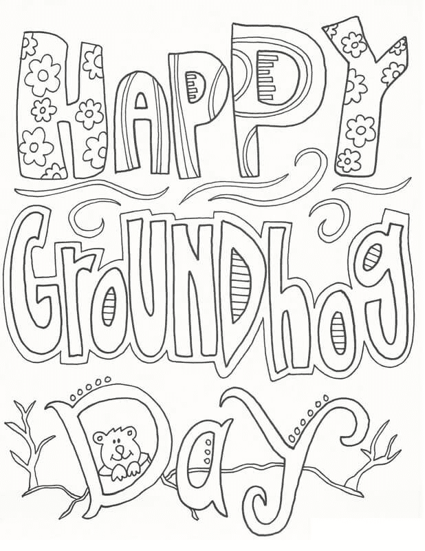 Happy Groundhog Day Printable Coloring Page