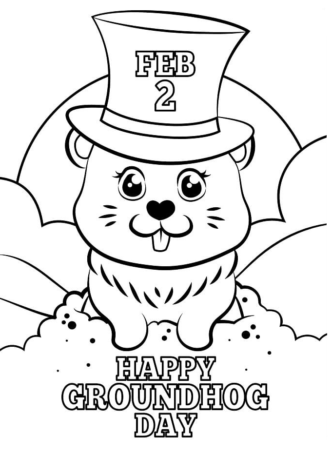 Happy Groundhog Day for Kids Coloring Page