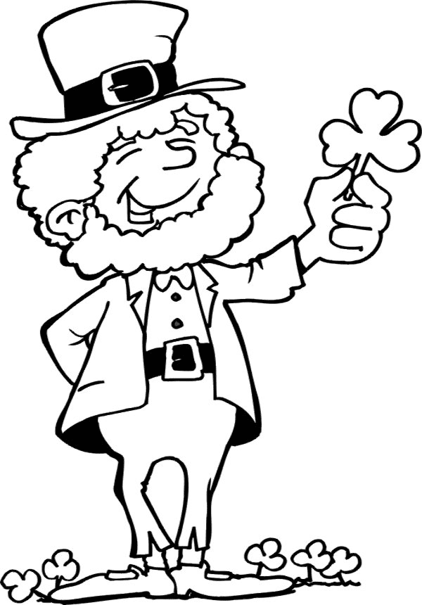 Happy Leprechaun holding Shamrock Coloring Pages