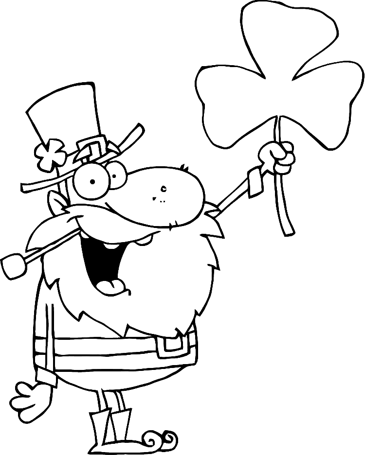 Happy Leprechaun with Shamrock Coloring Page