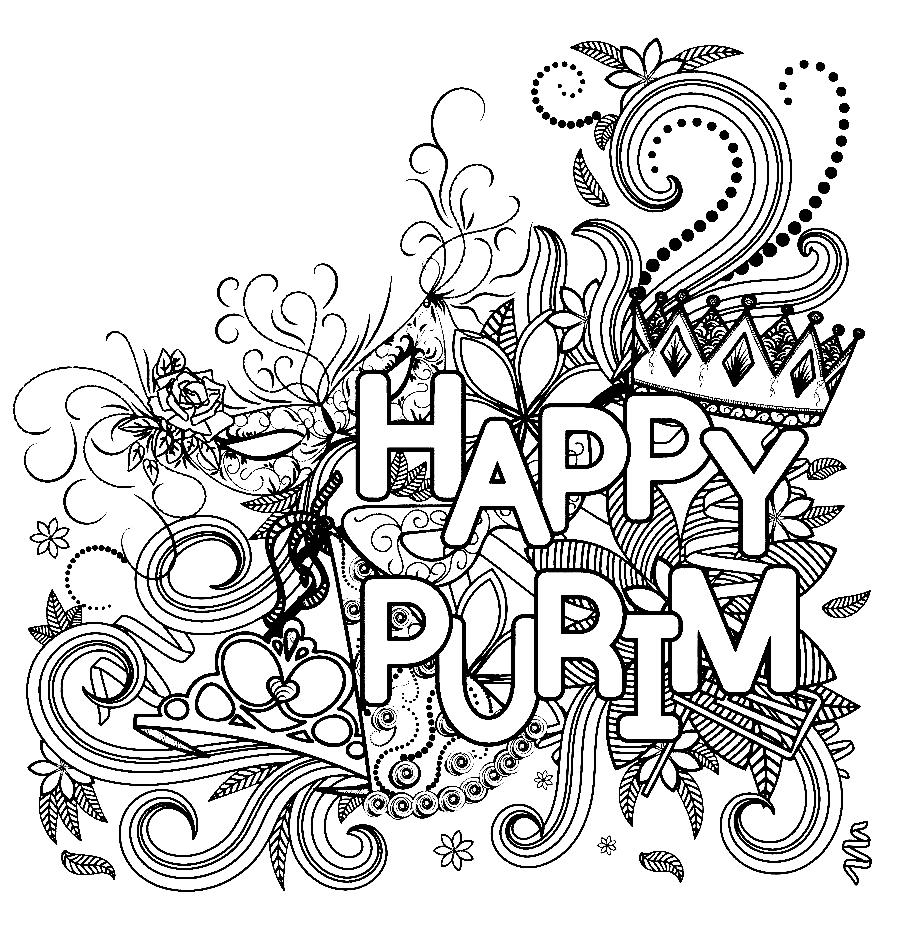 Pagina da colorare di adesivi di Purim felice