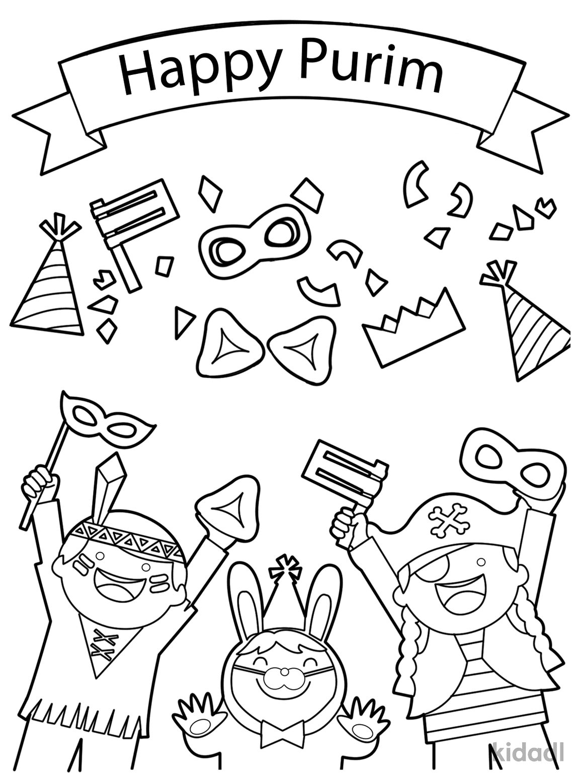 Happy Purim for Childrens Coloring Page