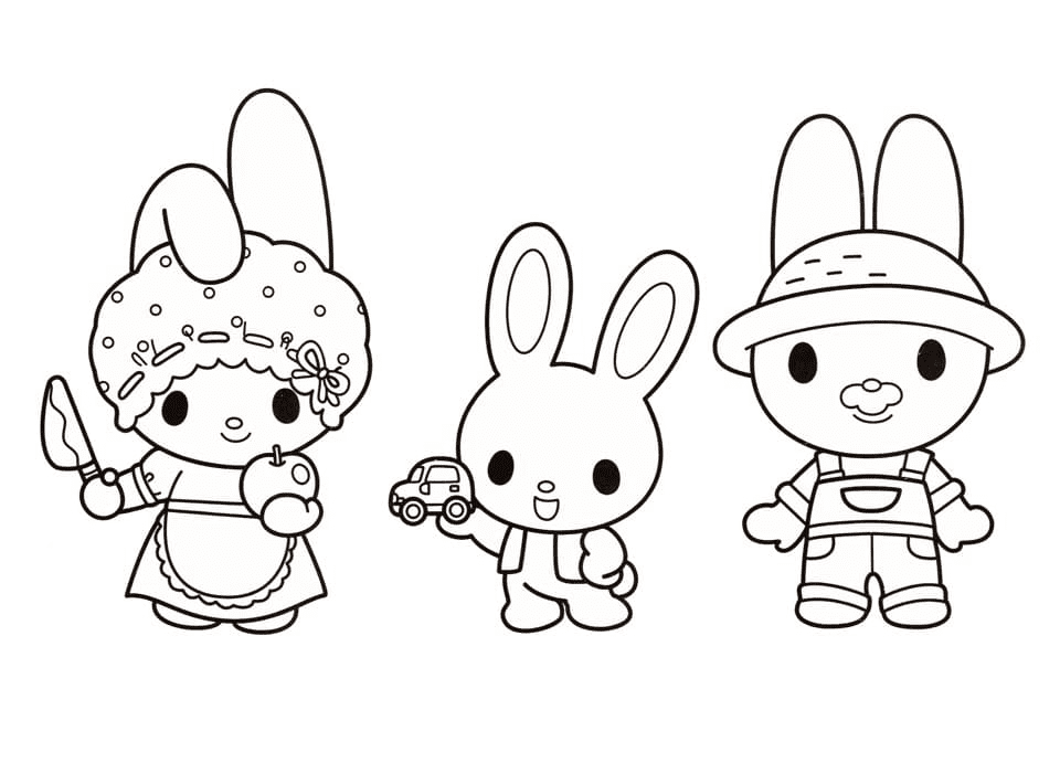 Happy Rabbit Family Coloring Page