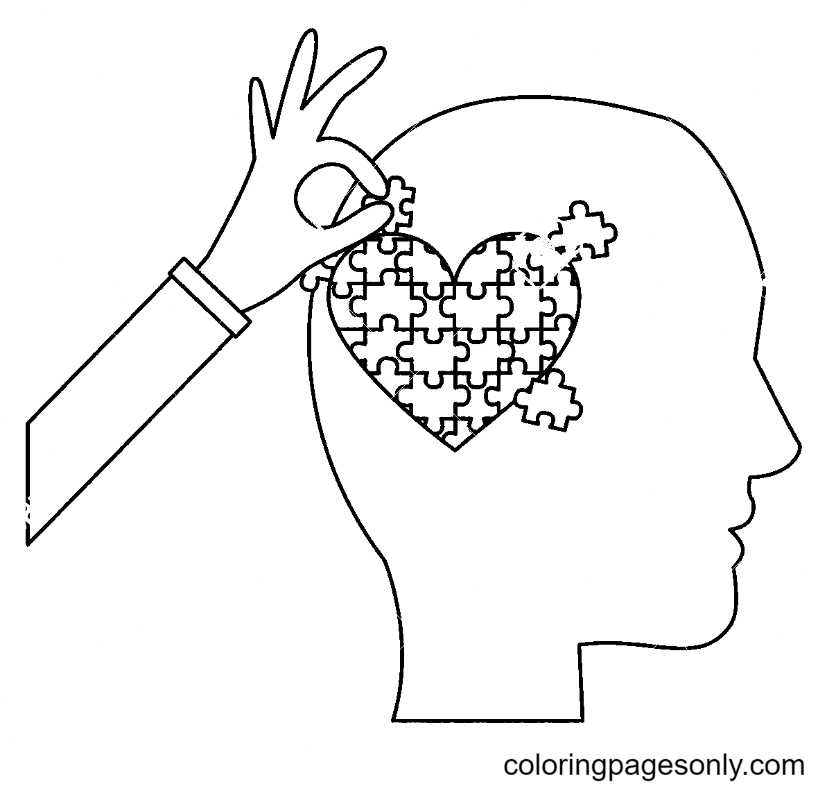 Kopf mit Puzzle-Herz-Autismus-Bewusstsein vom Welt-Autismus-Bewusstseinstag