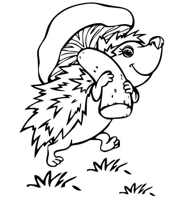 Hedgehog Holds A Mushroom Coloring Pages