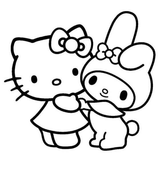 Hello Kitty with My Melody Coloring Page