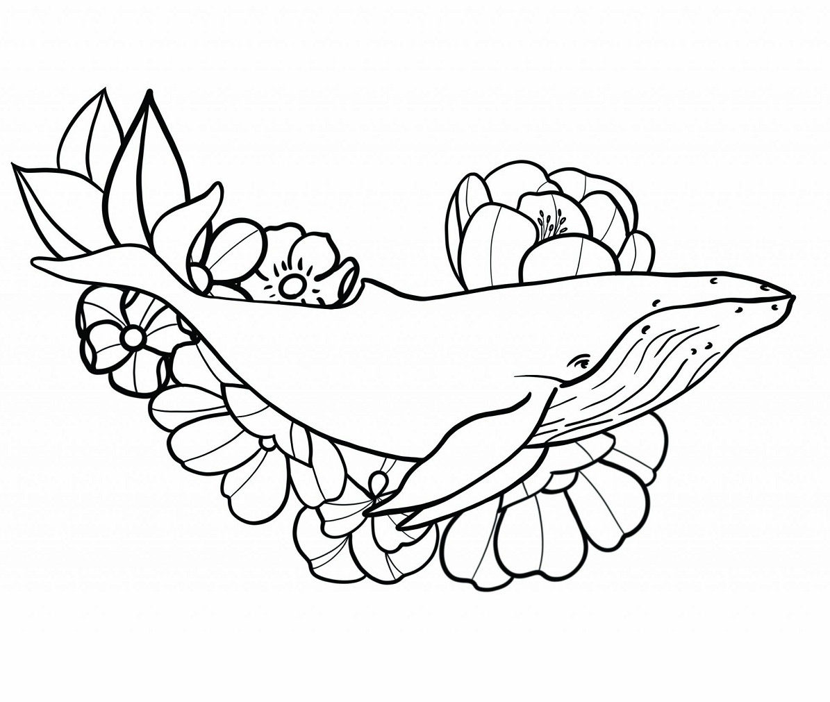 Buckelwal mit Blumen von Whale