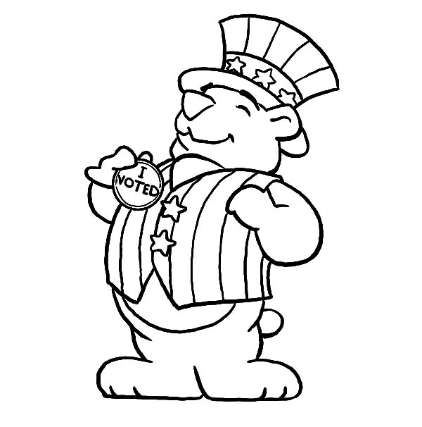 I Voted Bear in Election Day Coloring Page