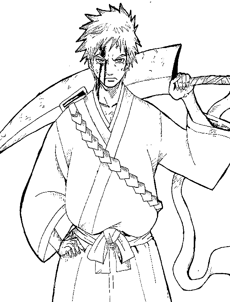 Ichigo Kurosaki Holding Sword Coloring Page