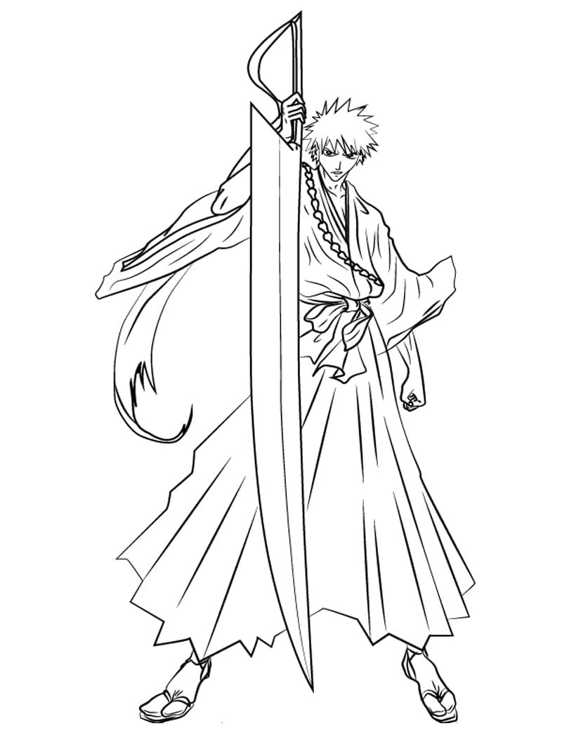 Ichigo Kurosaki with Big Sword Coloring Page