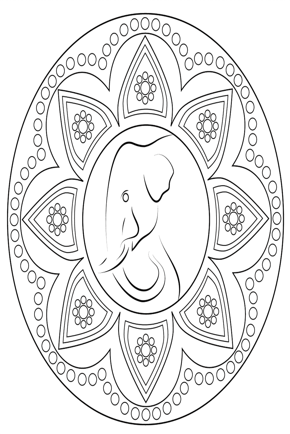 Indian Rangoli with Elephant Coloring Page