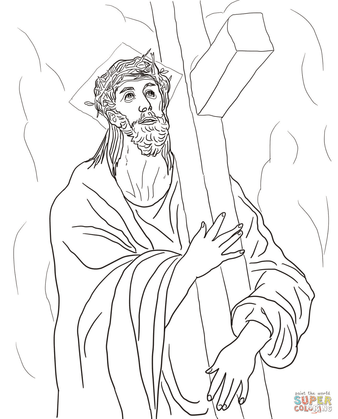 Desenho de Jesus carrega sua cruz para colorir