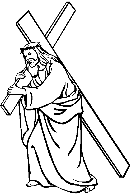 Jezus draagt ​​kruis kleurplaat