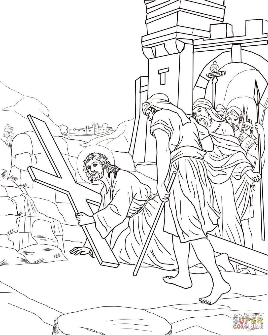 Jesus Falls the First Time Coloring Page