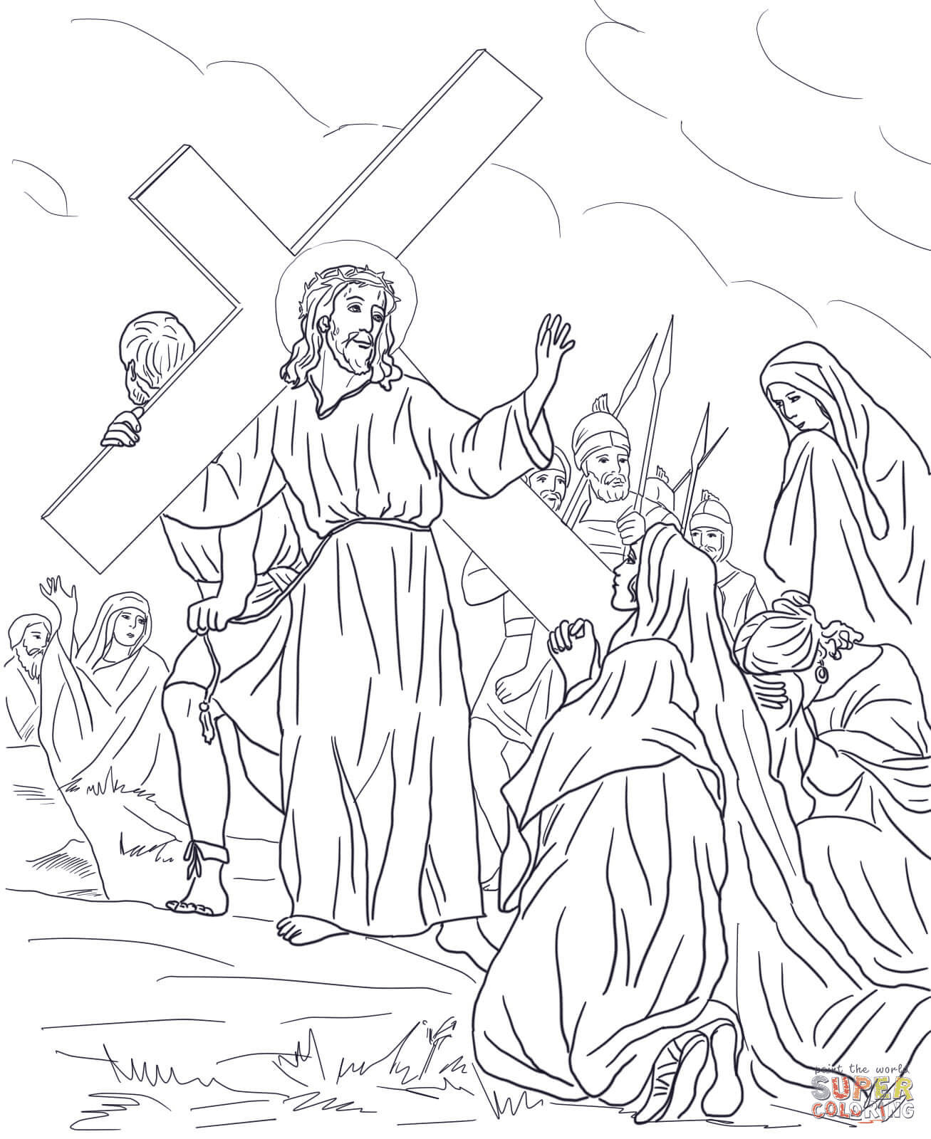 Раскраска Иисус говорит со святыми женщинами