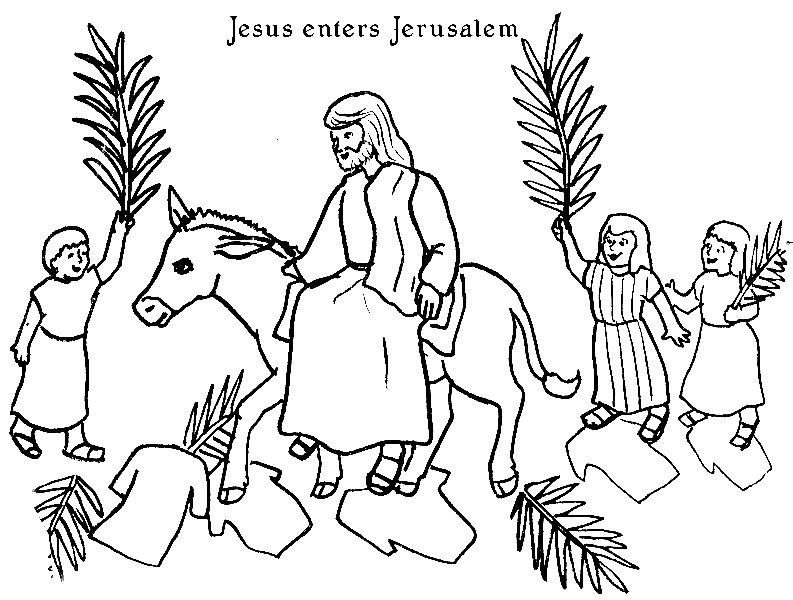 Jezus komt Jeruzalem binnen Kleurplaat