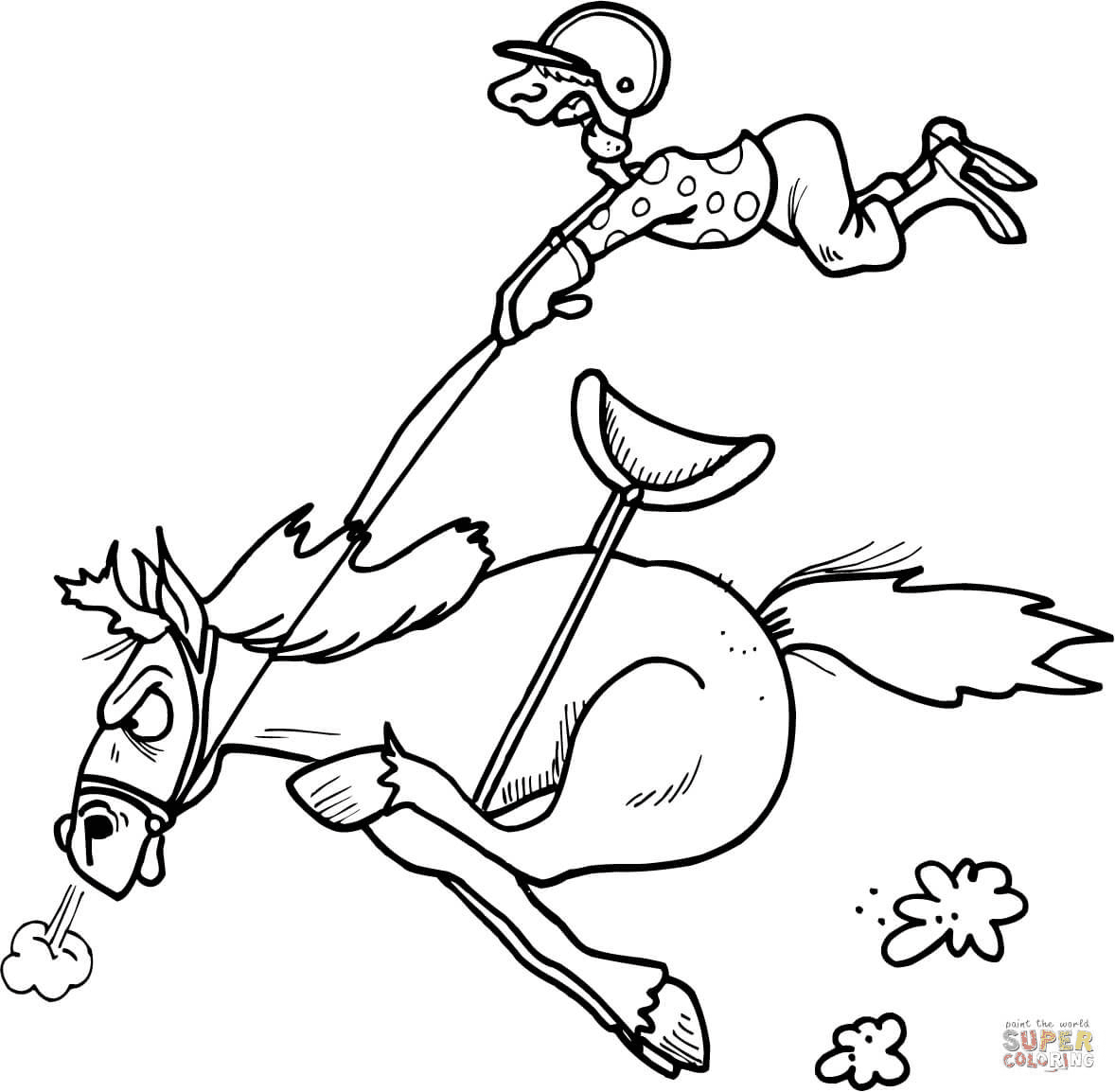 Desenho de Jockey em uma corrida de cavalos para colorir