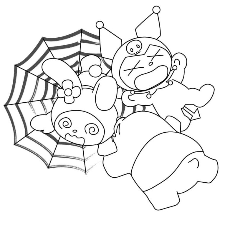 Kuromi, Baku, My Melody in the web Coloring Page