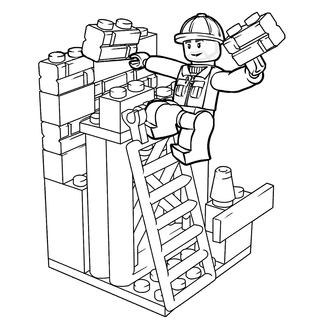 Lego Construction Worker Coloring Page