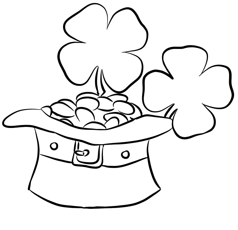 Leprechaun Hat and Gold Coins Coloring Page