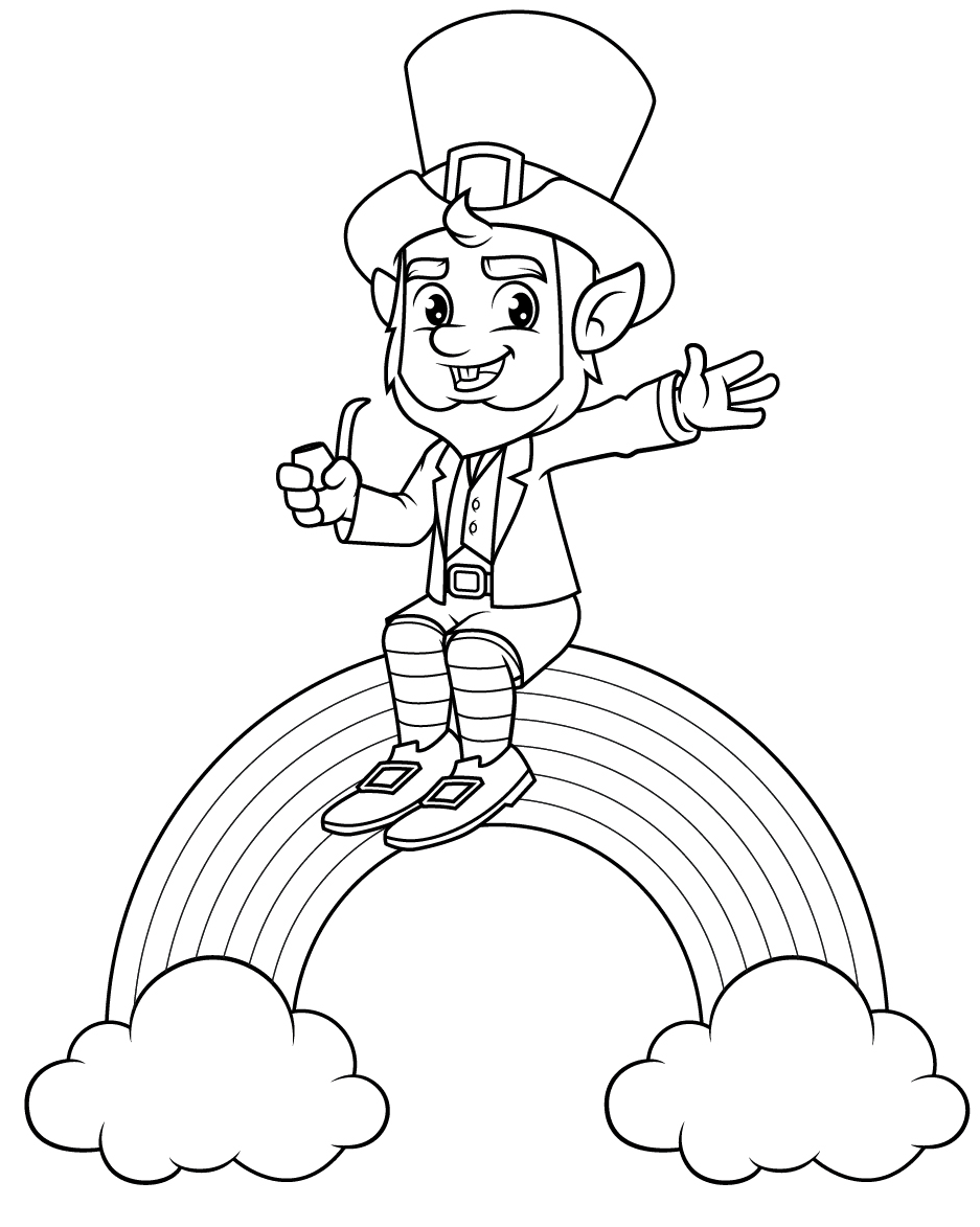 Leprechaun Sitting on the Rainbow Coloring Page