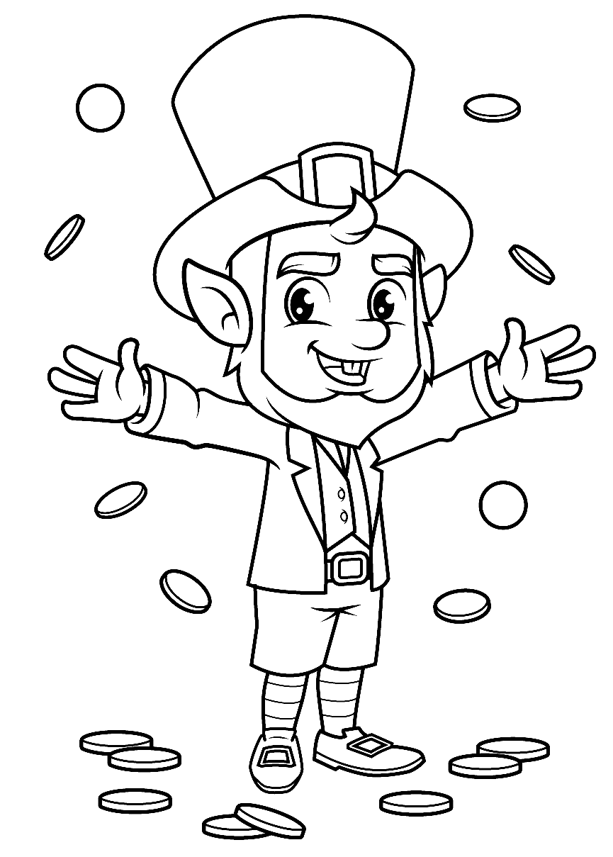 Leprechaun and Gold Coins Coloring Page