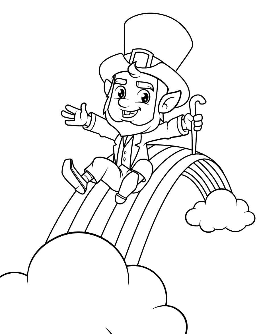 Leprechaun slide over the Rainbow Coloring Pages