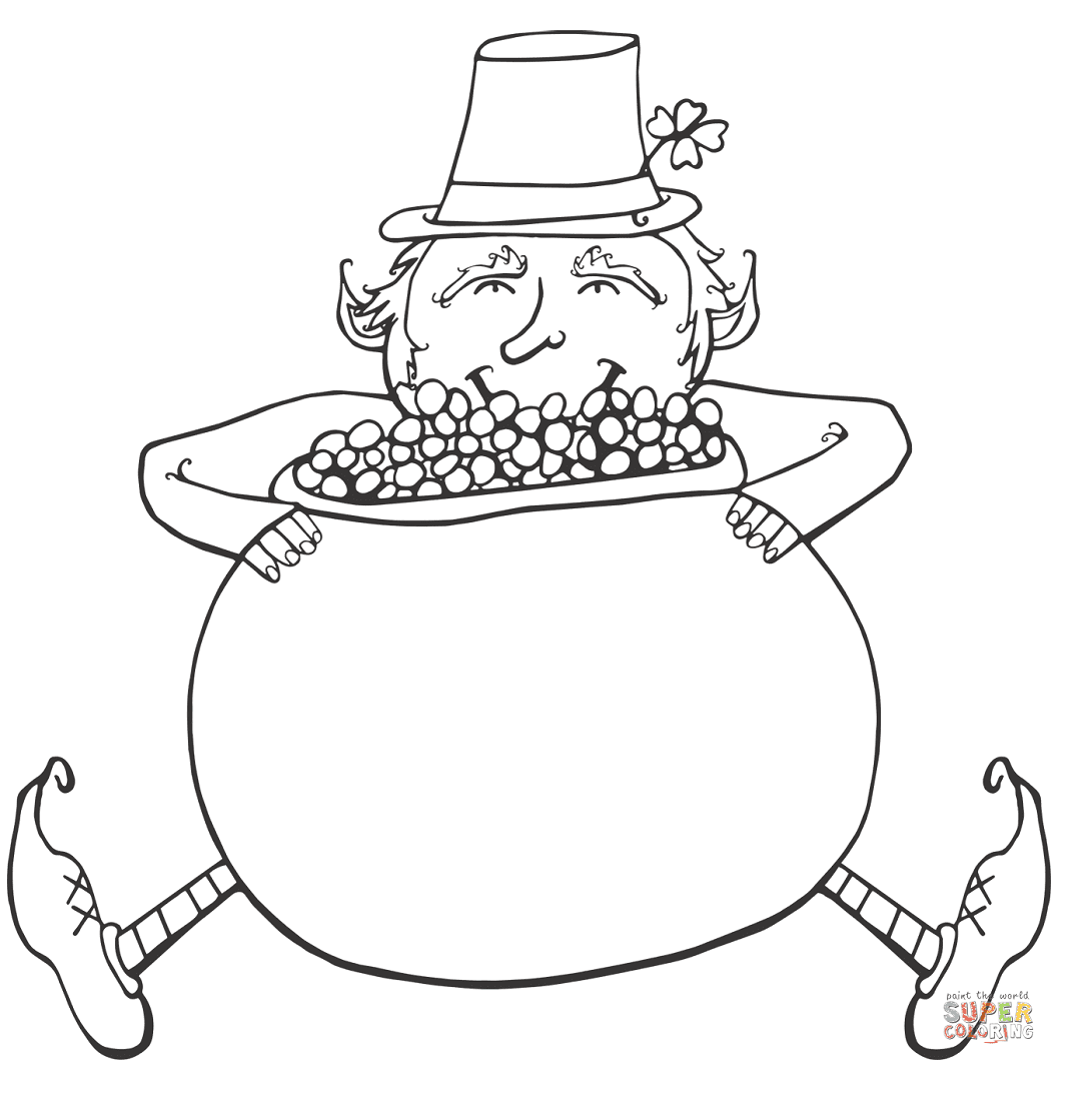 Leprechaun with Pot of Gold Coloring Page