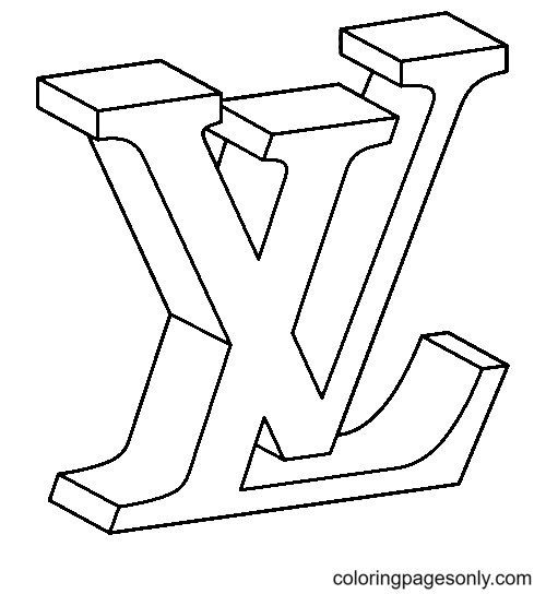 Página para colorir 3D Louis Vuitton Lv