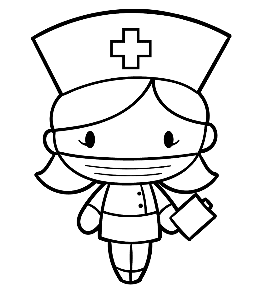 Página para colorir linda enfermeira para crianças