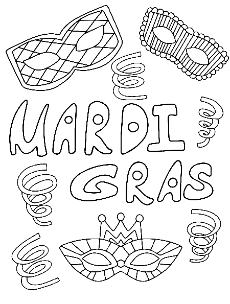 Mardi Gras with Masks Coloring Page
