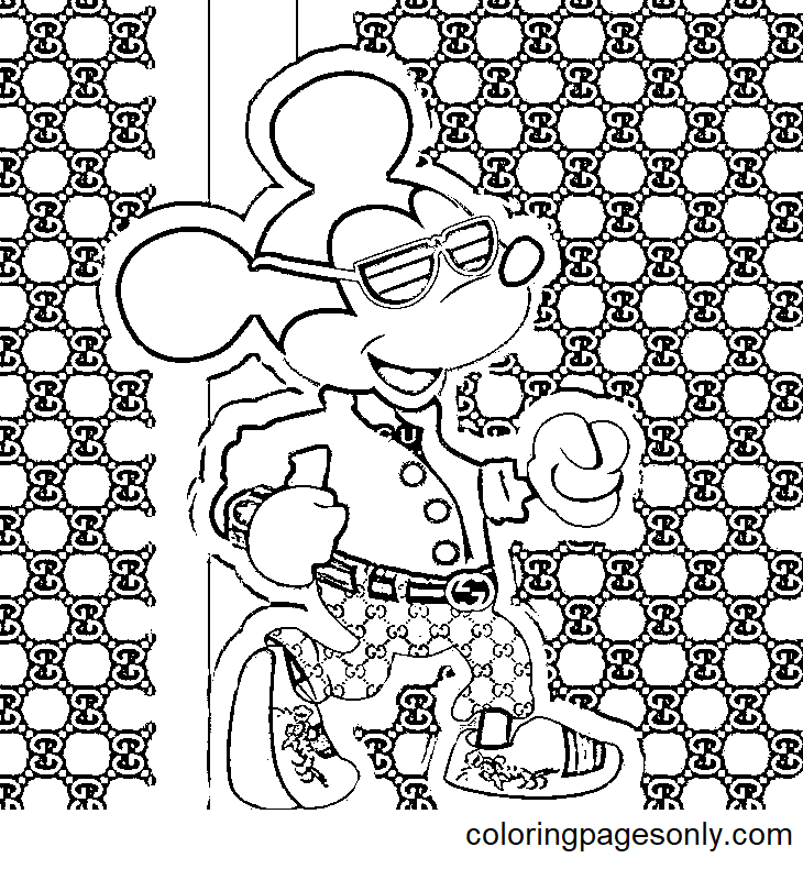 Mickey with Gucci Coloring Page