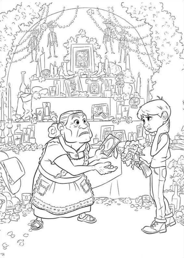 Miguel and Grandmother Coloring Page
