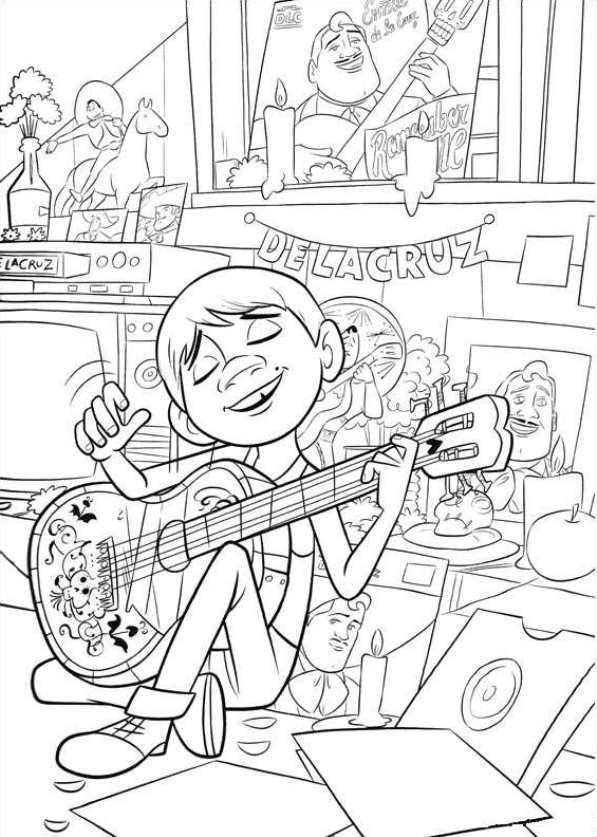 Dibujo de Miguel con guitarra para colorear