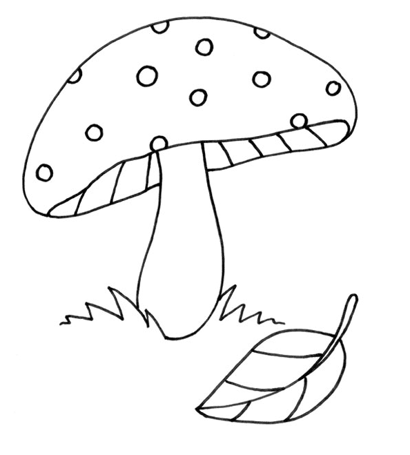 Mushroom And Leaf Coloring Page