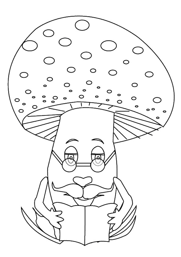 Mushroom Man Reading Coloring Page