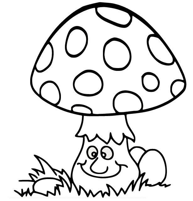 带滑稽脸的蘑菇着色页