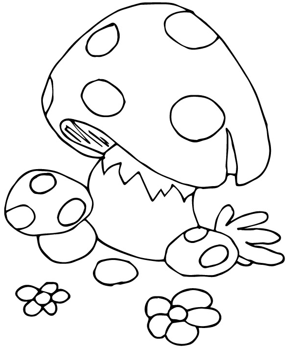 Mushrooms and Flowers Coloring Page