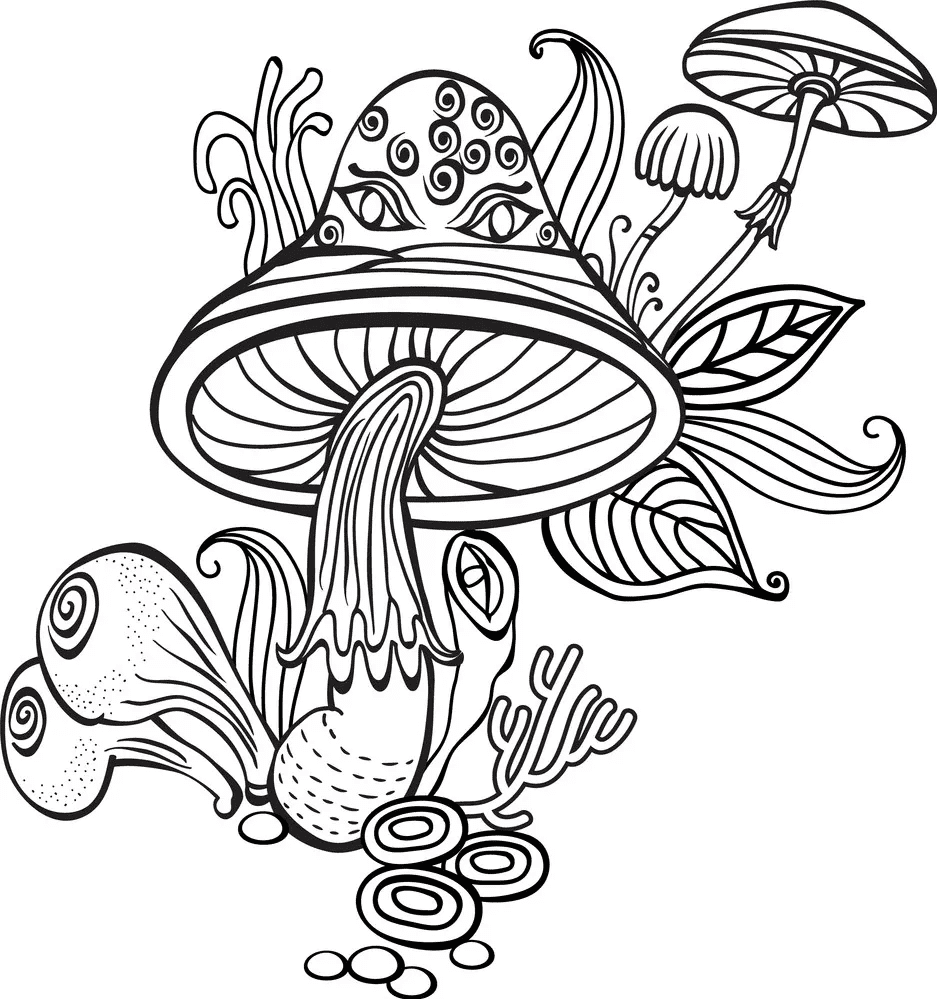 Mushrooms for Kids Coloring Page