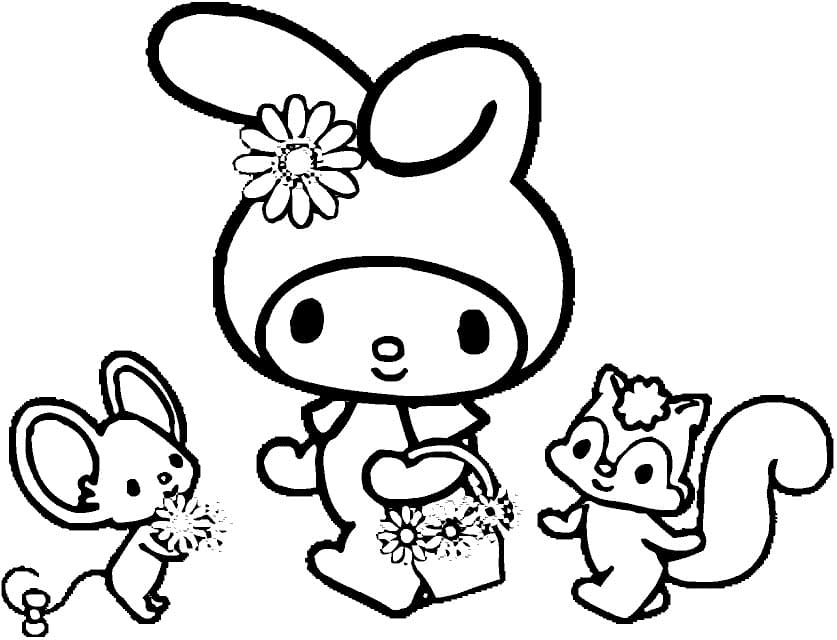 My Melody With Flat and Risu Coloring Pages