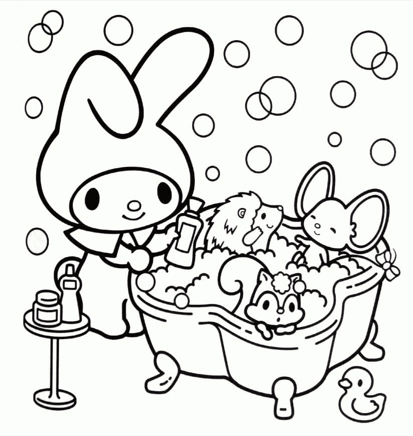 My Melody in Bathroom Coloring Page