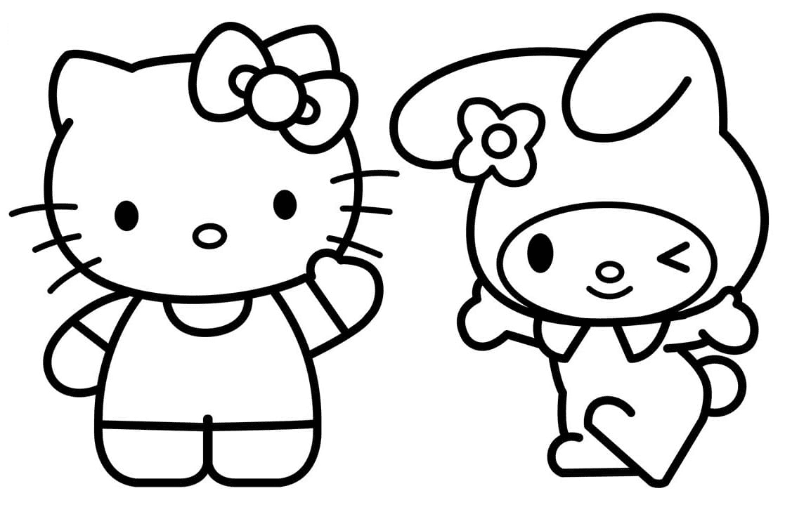 My Melody with Hello Kitty Coloring Pages - My Melody Coloring Pages