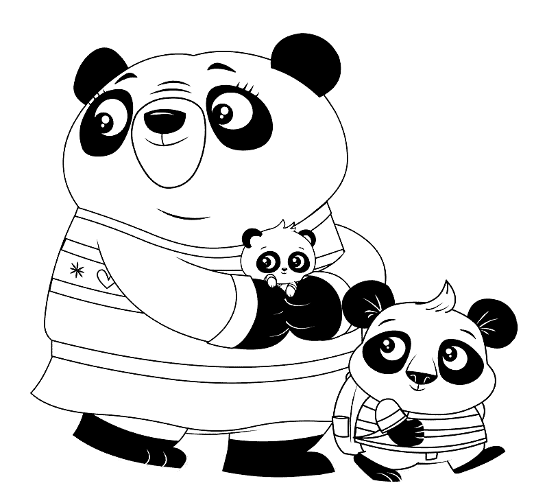 Nico Panda, Bodi Panda with Amanda Panda Coloring Page