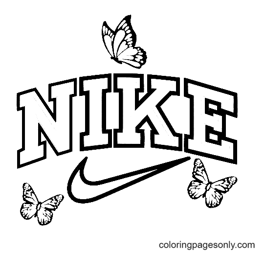 Página para colorir Nike com borboleta