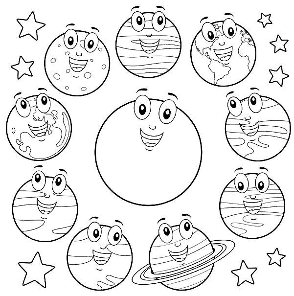 Nine Planets and Sun Coloring Pages