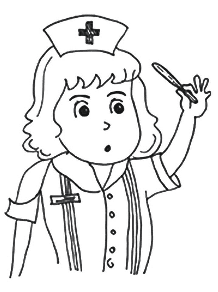Nurse Holding Thermometer Coloring Page
