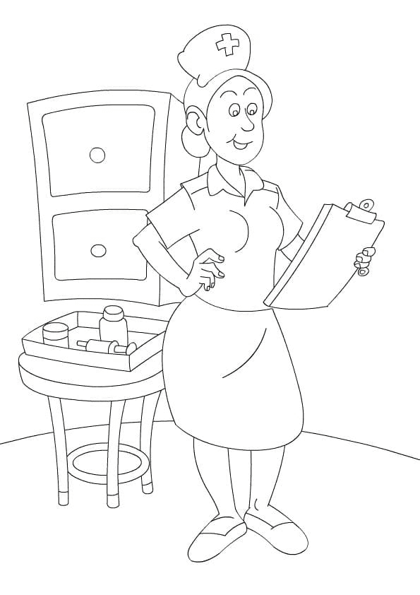 Nurse and Medical Record Coloring Page