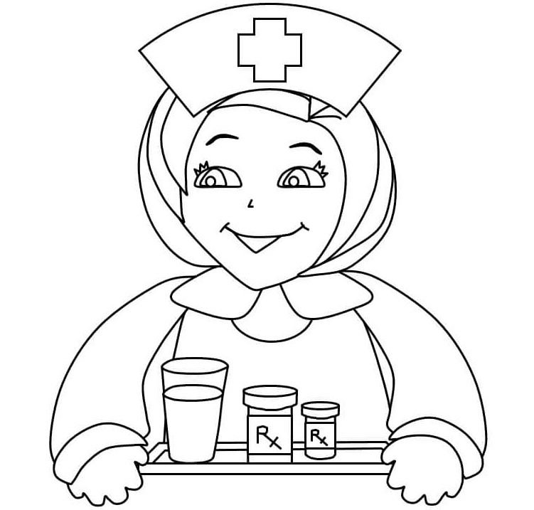 Enfermeira está sorrindo Página para colorir