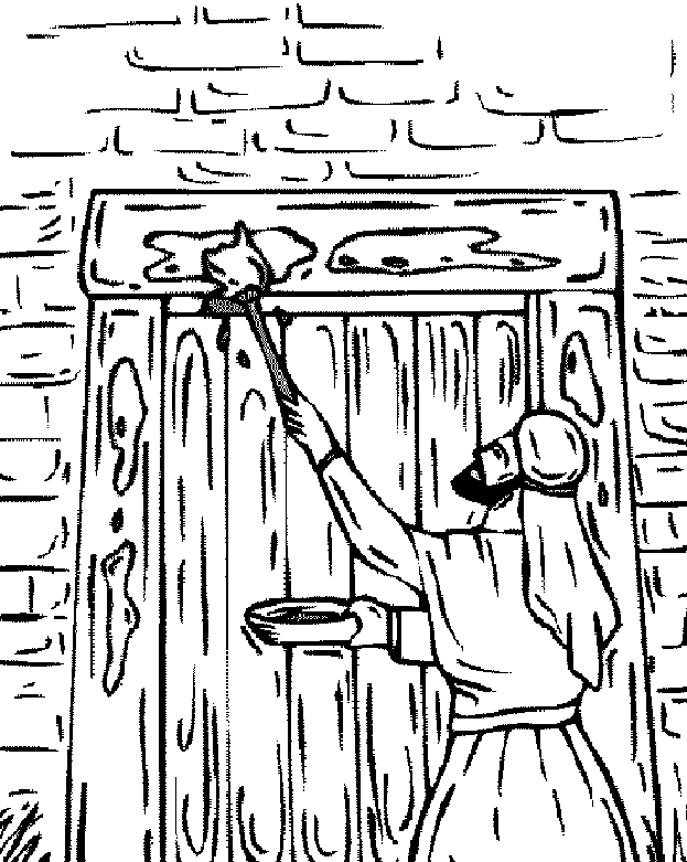 Desenho de Sangue de Páscoa na porta para colorir